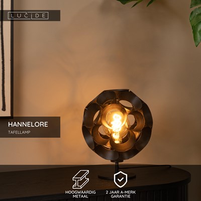 Lucide HANNELORE - Tafellamp - Ø 25 cm - 1xE27 - Zwart